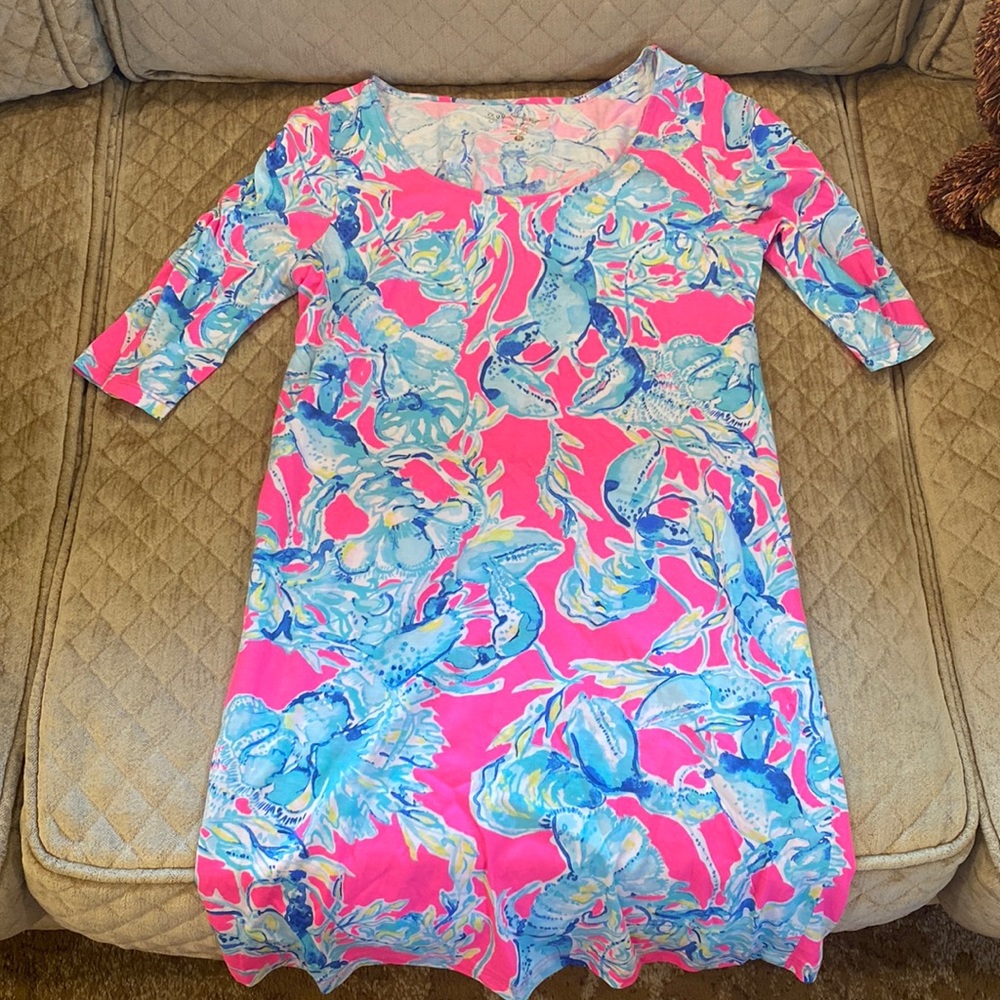 Lilly Pulitzer 3/4 ruched puffy sleeves dress size small